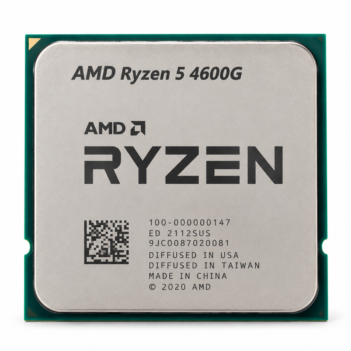 AI-generated illustration of AMD Ryzen 5 4600G CPU, not actual store inventory photograph; markings fictional.