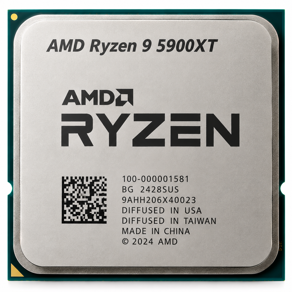 AI-generated illustration of AMD Ryzen 9 5900XT CPU, not an actual SakoonSay inventory photo; serial/manufacturing markings fictional.