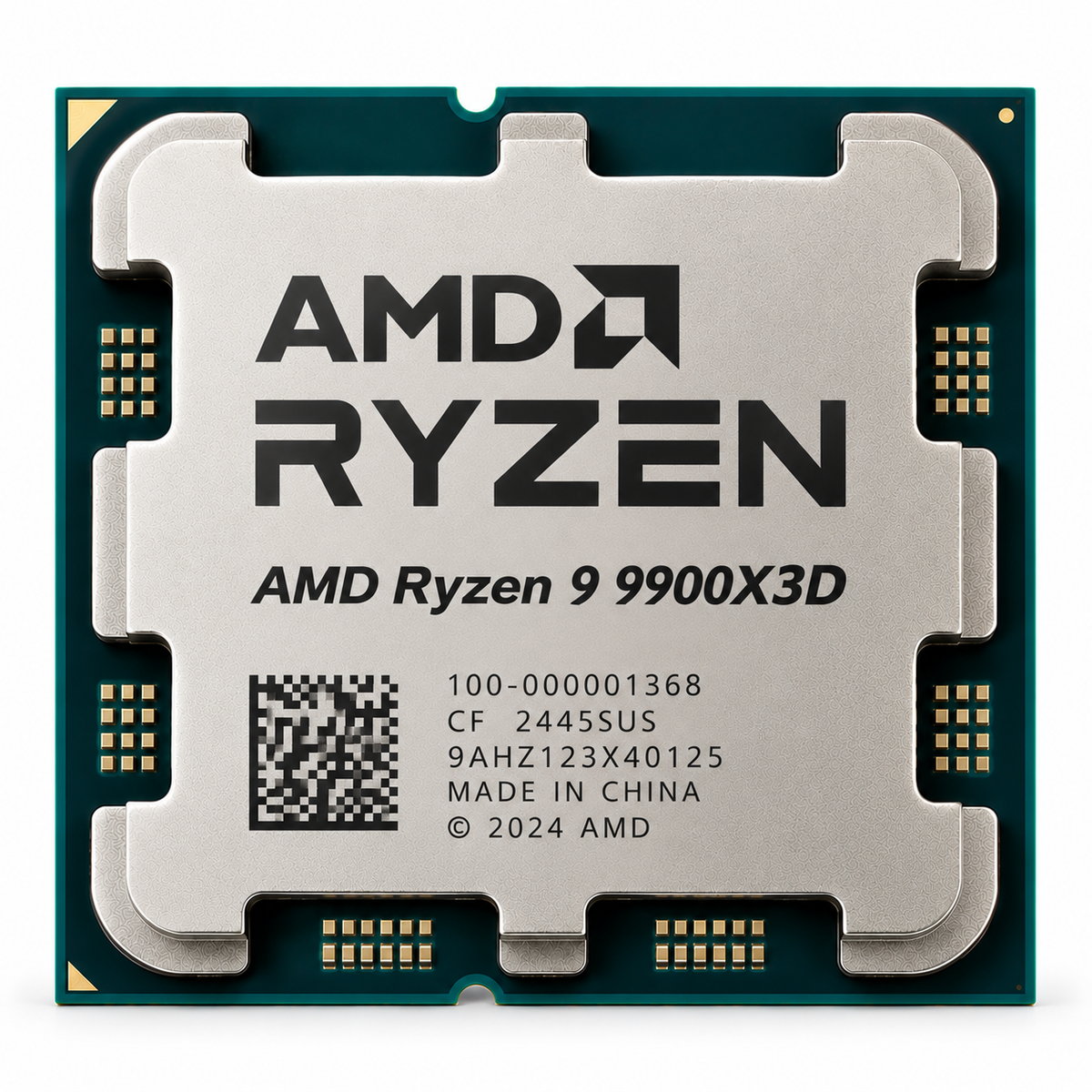 AI-generated illustration of AMD Ryzen 9 9900X3D processor, not actual store inventory photograph; markings fictional.