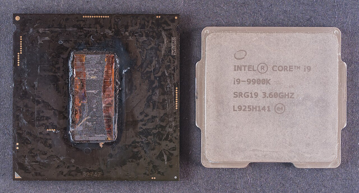 Genuine physical Intel Core i9-9900K SRG19 R0 reference photograph from Wikimedia Commons; not SakoonSay inventory