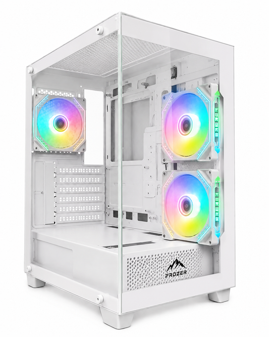 FROZER AURA M-ATX White Gaming Case – 3× ARGB Infinity Fans