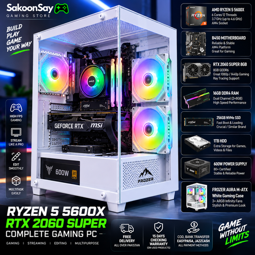 Ryzen 5 5600X RTX 2060 Super 8GB Gaming PC – 16GB RAM 256GB NVMe + 1TB HDD
