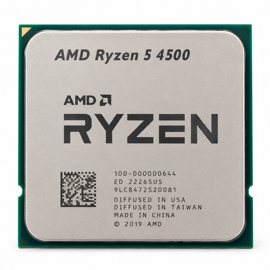 AI-generated illustration of AMD Ryzen 5 4500 CPU, not actual inventory photograph; markings fictional.
