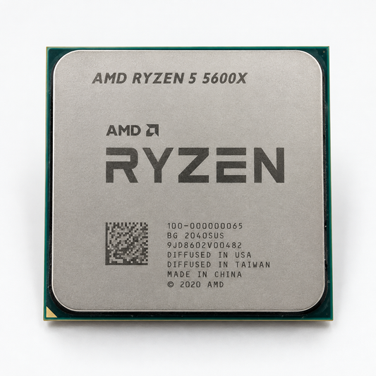 AI-generated illustrative product image of AMD Ryzen 5 5600X processor chip