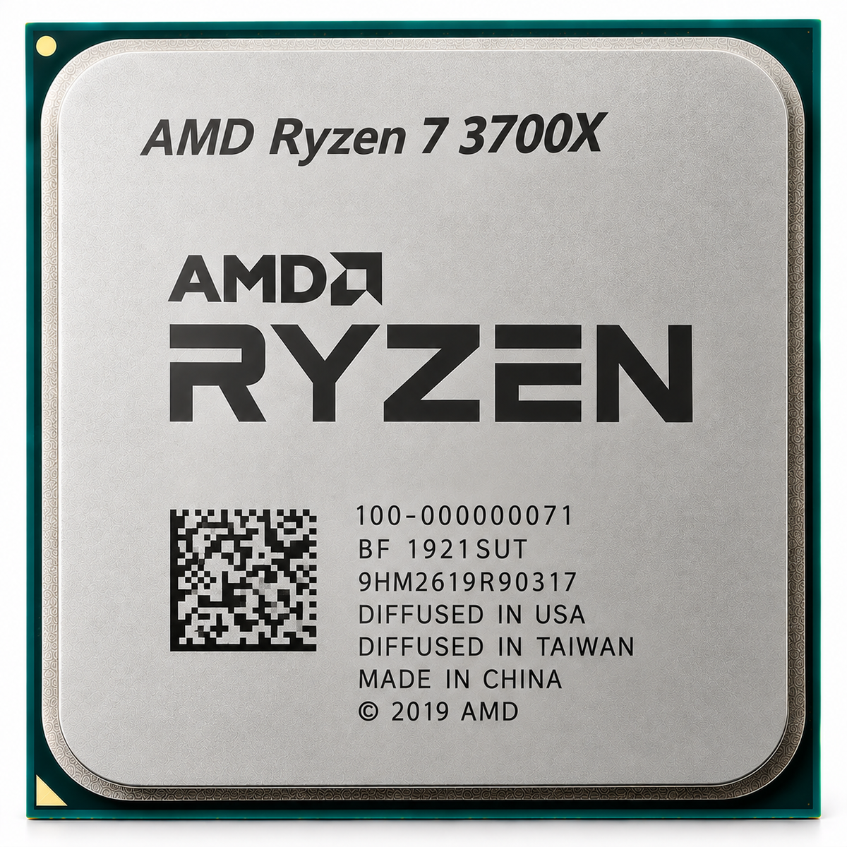 AI-generated illustration of AMD Ryzen 7 3700X processor; not an actual SakoonSay inventory photograph. Serial and manufacturing markings fictional.
