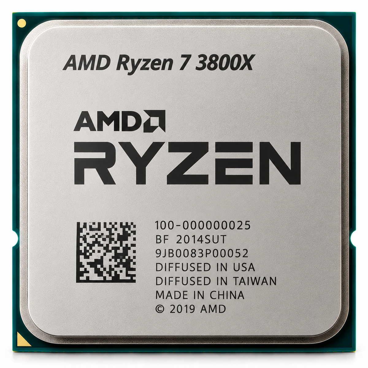 AI-generated illustration of AMD Ryzen 7 3800X processor, not a genuine inventory photograph; any depicted serial or manufacturing markings fictional.