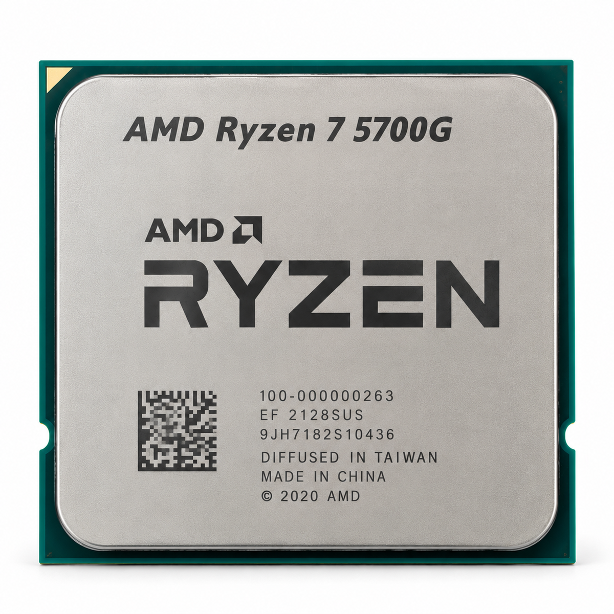 AI-generated illustration of AMD Ryzen 7 5700G CPU, not an actual inventory photograph; markings fictional.