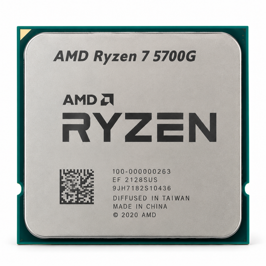 AI-generated illustration of AMD Ryzen 7 5700G CPU, not an actual inventory photograph; markings fictional.