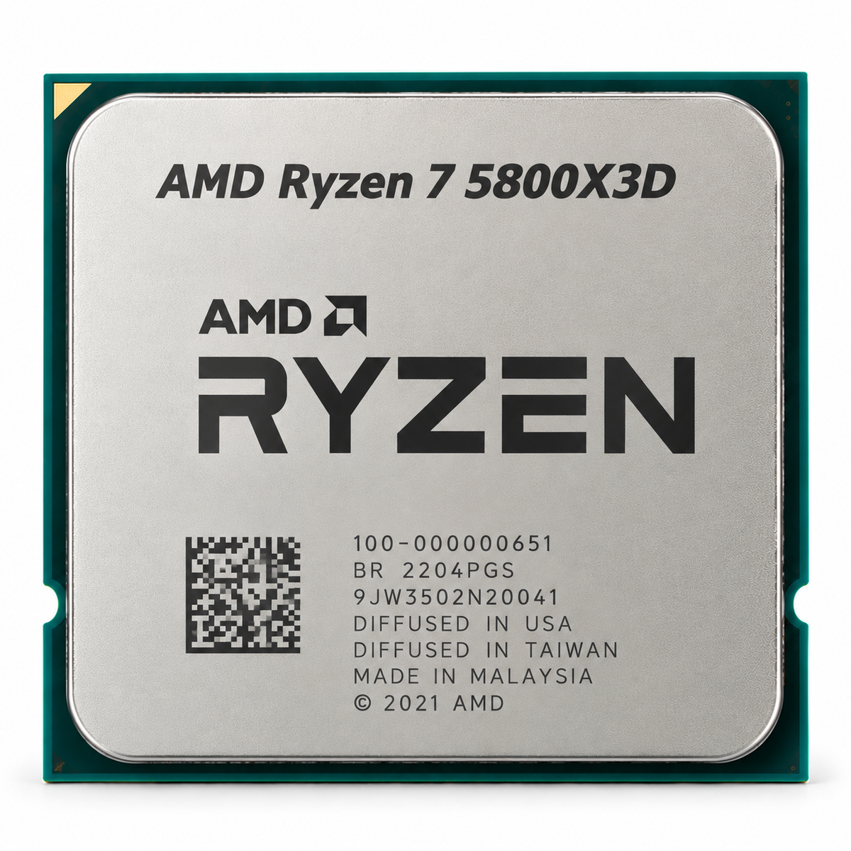 AI-generated illustration of AMD Ryzen 7 5800X3D processor, not actual store inventory photo; markings fictional.