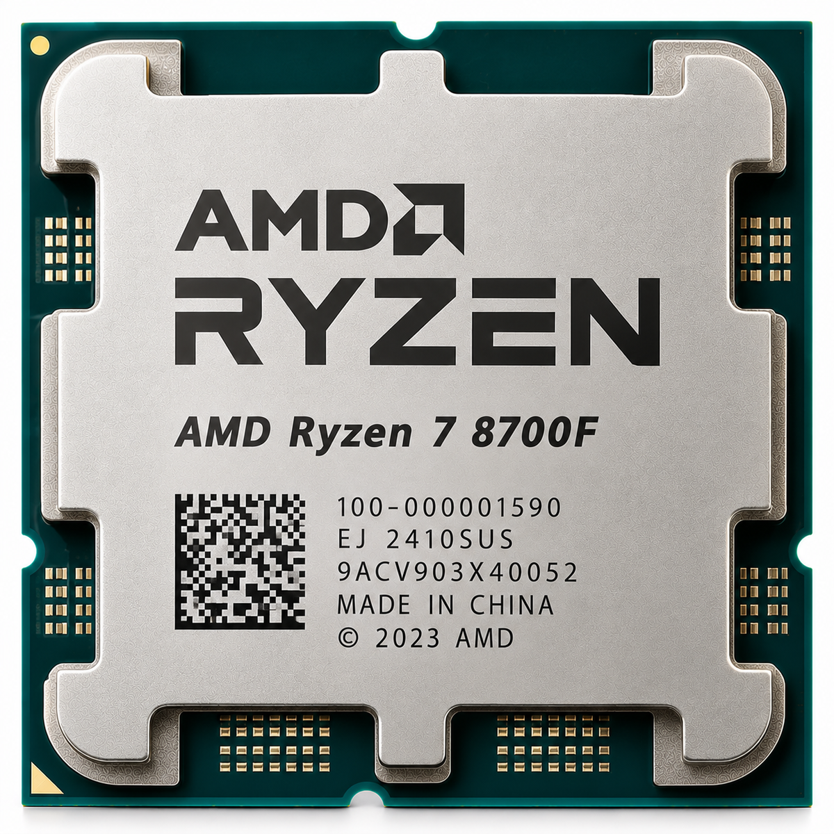 AI-generated illustration of AMD Ryzen 7 8700F AM5 CPU, not a photo of actual SakoonSay inventory; serial and manufacturing markings fictional.