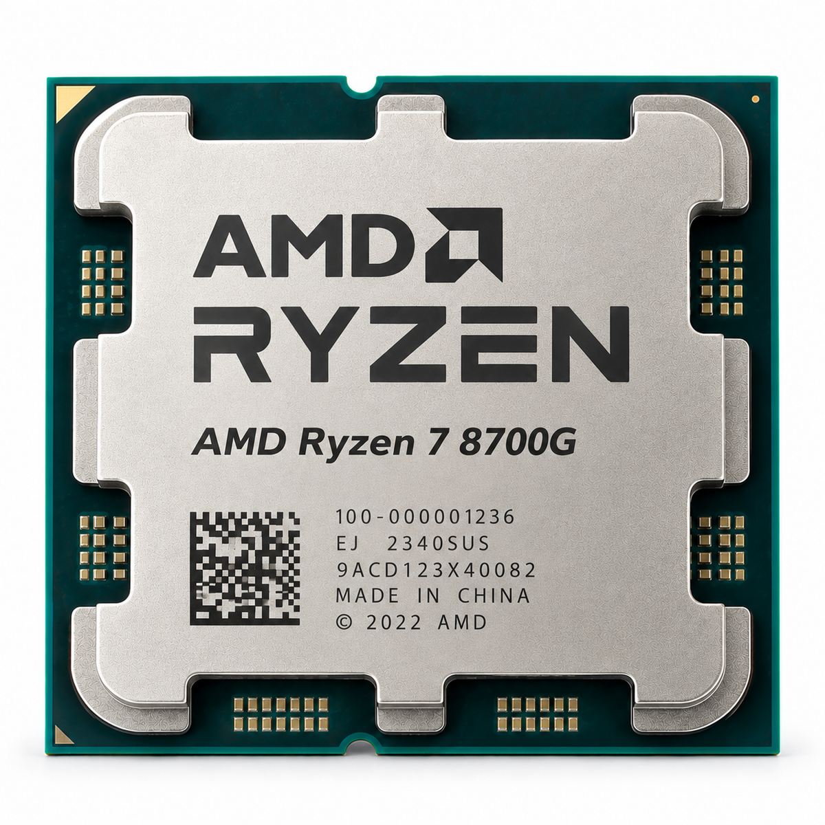 AI-generated illustration of AMD Ryzen 7 8700G processor, not actual store inventory photograph; markings fictional.