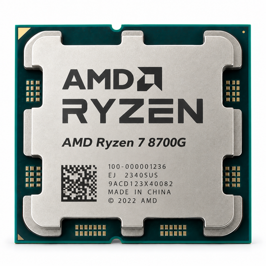 AI-generated illustration of AMD Ryzen 7 8700G processor, not actual store inventory photograph; markings fictional.