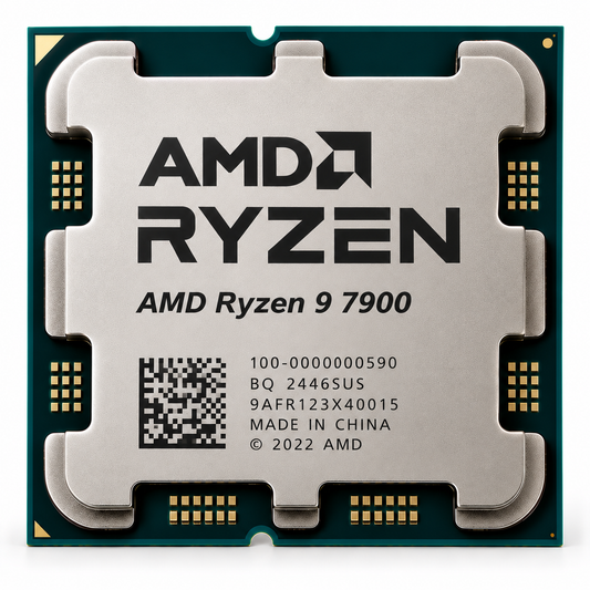 AI-generated illustration of AMD Ryzen 9 7900 non-X processor, not actual SakoonSay inventory photograph; markings fictional.
