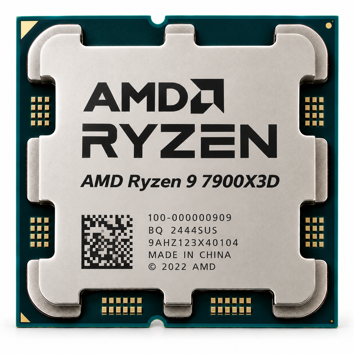 AI-generated illustration of AMD Ryzen 9 7900X3D processor, not actual SakoonSay inventory photograph; markings fictional.