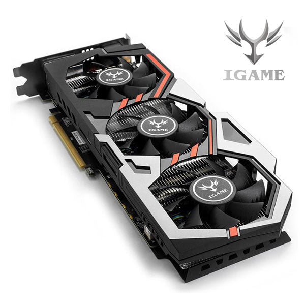 Colorful iGame GTX 1070 U-TOP-8G triple-fan graphics card original front angled view
