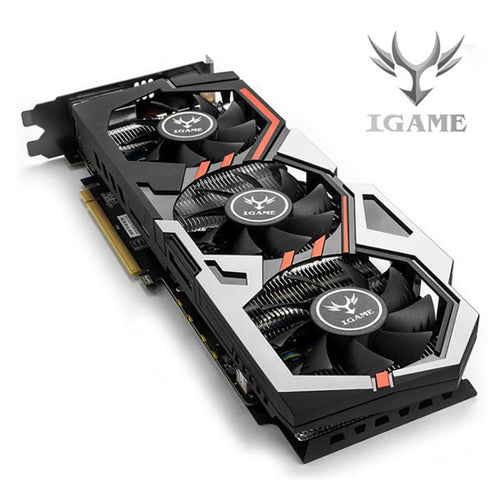 Colorful iGame GTX 1070 U-TOP-8G triple-fan graphics card original front angled view