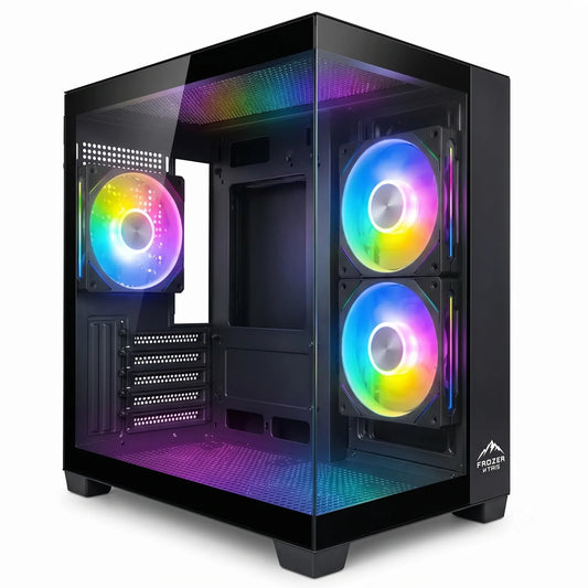 Frozer TANK-100 Black gaming case with dual tempered glass and 3 RGB fans