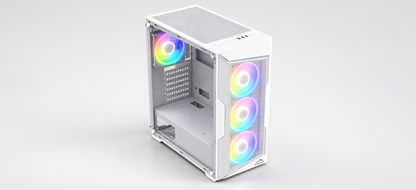 FROZER VALKYRIE ATX White gaming PC case with three front RGB fans and one rear RGB fan