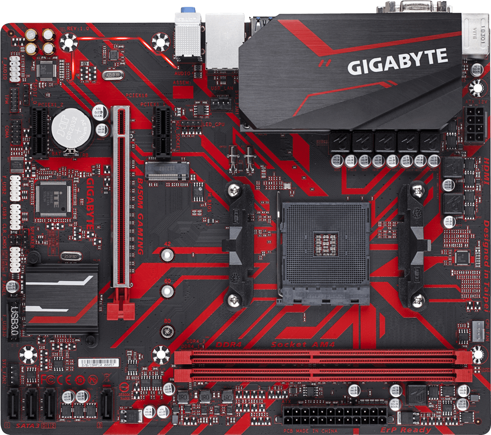 GIGABYTE B450M GAMING motherboard without box — official reference image