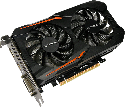 Official Gigabyte GeForce GTX 1050 Ti OC 4G card-only angled view