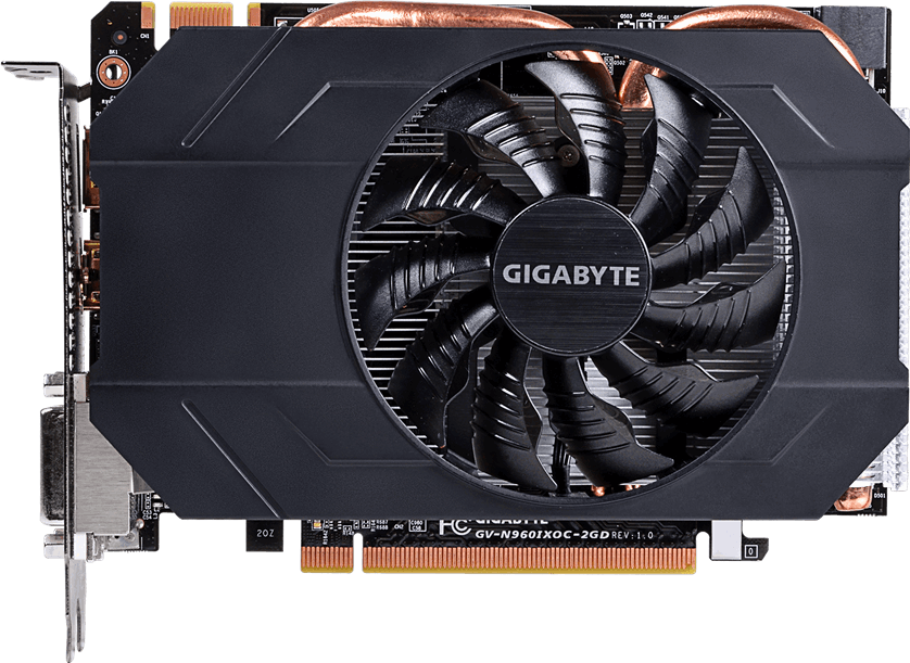Gigabyte GTX 960 Mini ITX OC 2GB GV-N960IXOC-2GD single-fan front view