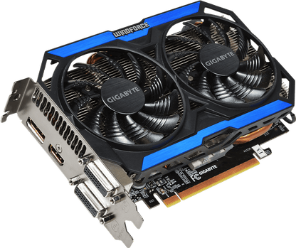 Gigabyte GTX 960 OC 2GB WINDFORCE 2X GV-N960OC-2GD angled view