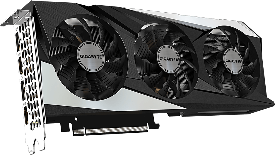Gigabyte RTX 3060 Ti Gaming OC 8GB rev 2.0 angled card-only view