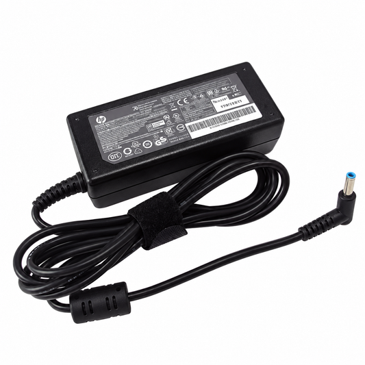 HP 65W used branded laptop charger with 4.5 x 3.0mm blue pin — representative image