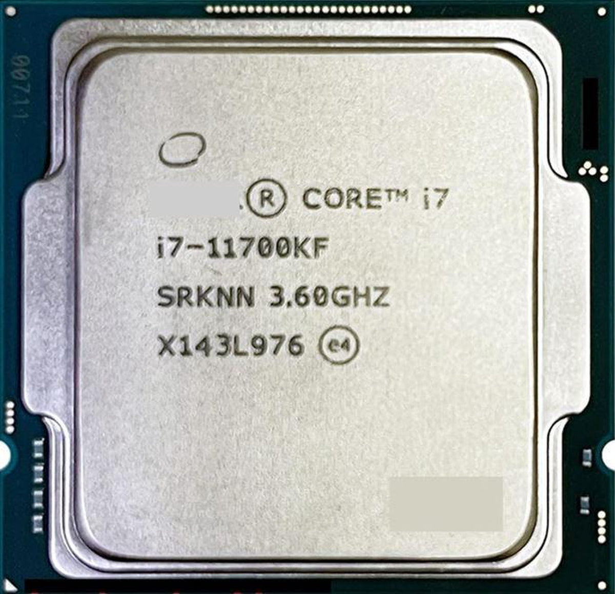 Genuine Intel Core i7-11700KF SRKNN 3.60GHz CPU chip, model reference photograph