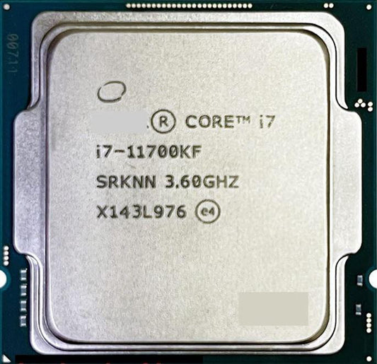 Genuine Intel Core i7-11700KF SRKNN 3.60GHz CPU chip, model reference photograph