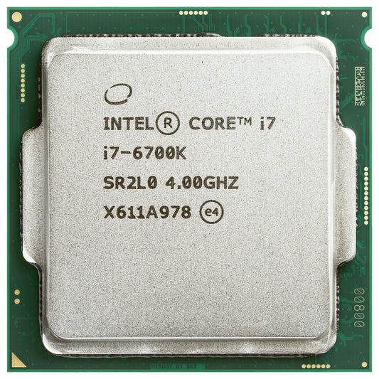 Genuine Intel Core i7-6700K Skylake processor photograph by Eric Gaba, Wikimedia Commons CC BY-SA 4.0; model reference, not store stock