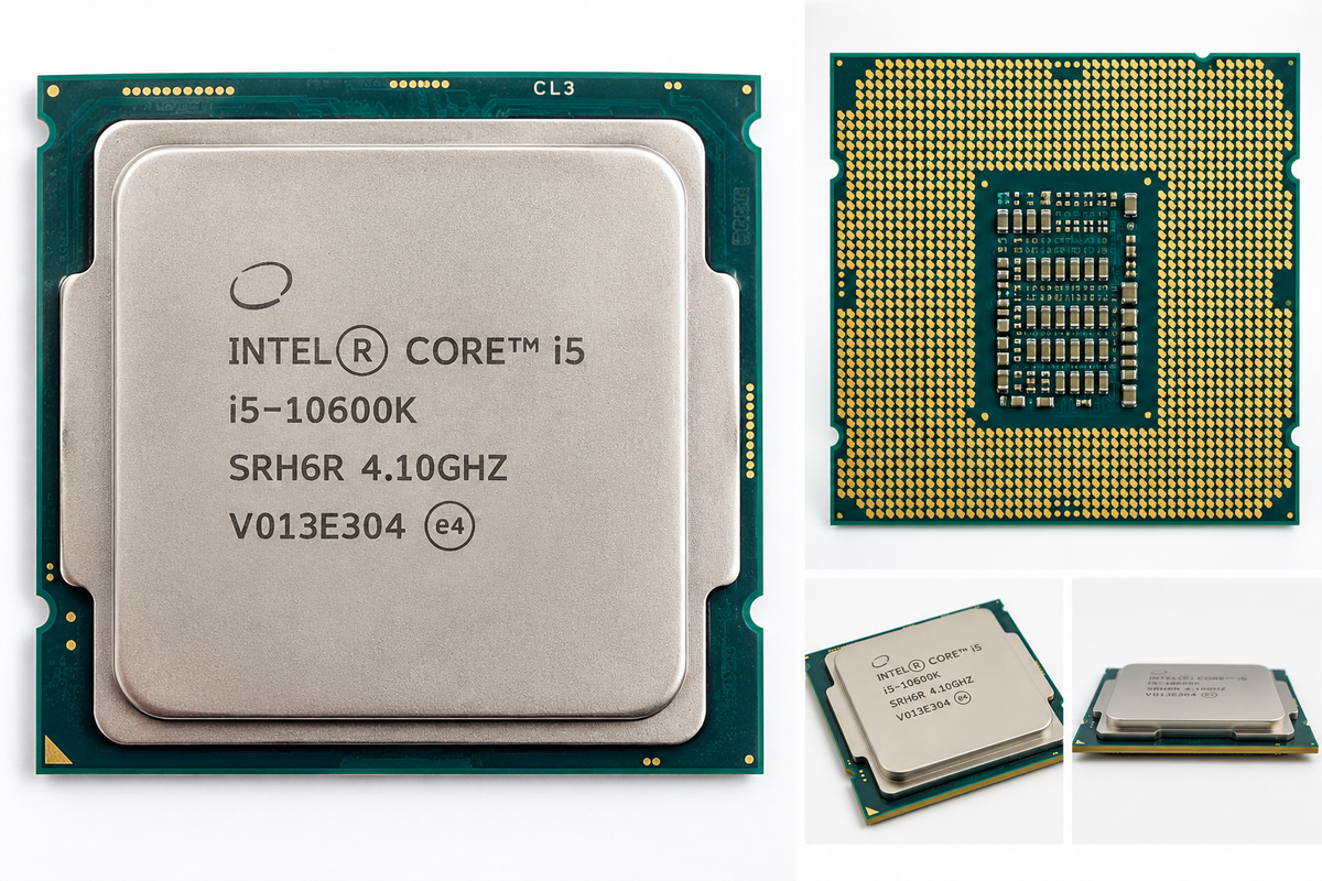 AI-generated illustration of Intel Core i5-10600K SRH6R tray processor, not a photograph of the actual item