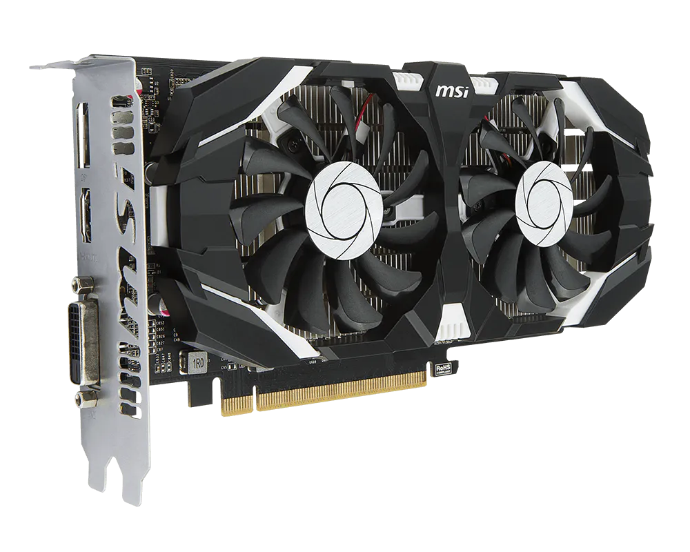 MSI GeForce GTX 1050 2GT OC 2GB angled view