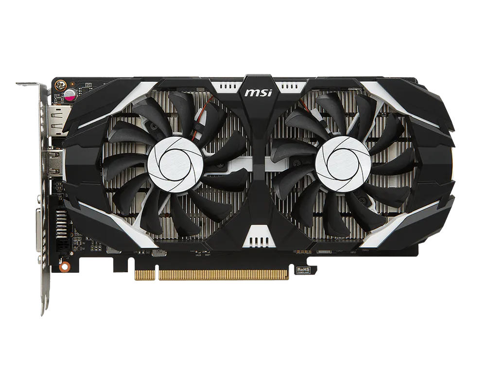 MSI GeForce GTX 1050 2GT OC 2GB dual-fan front view