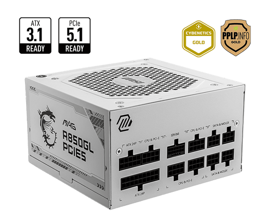 MSI MAG A850GL PCIE5 850W Gold Fully Modular PSU – White