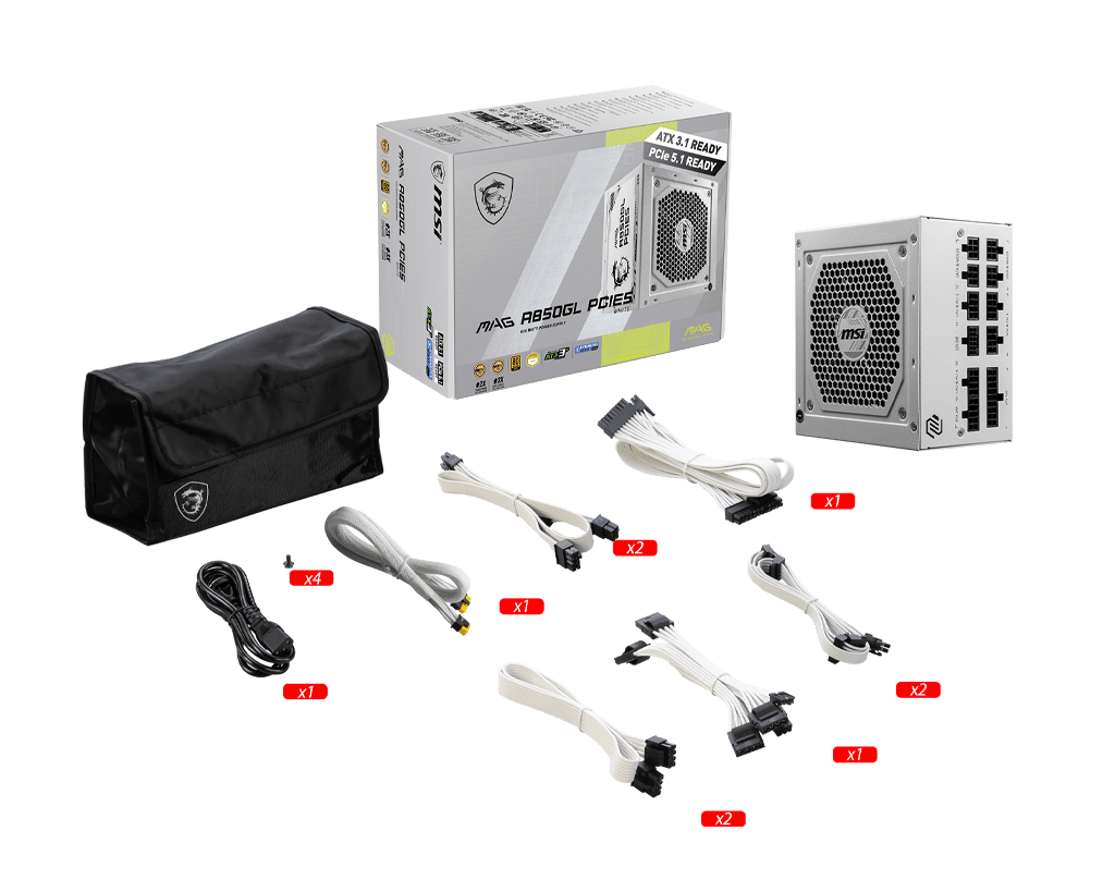 MSI MAG A850GL PCIE5 850W Gold Fully Modular PSU – White
