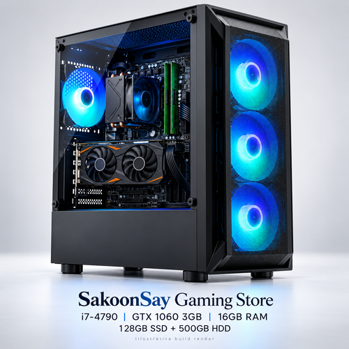 Illustrative i7-4790 GTX 1060 3GB gaming PC with four RGB case fans