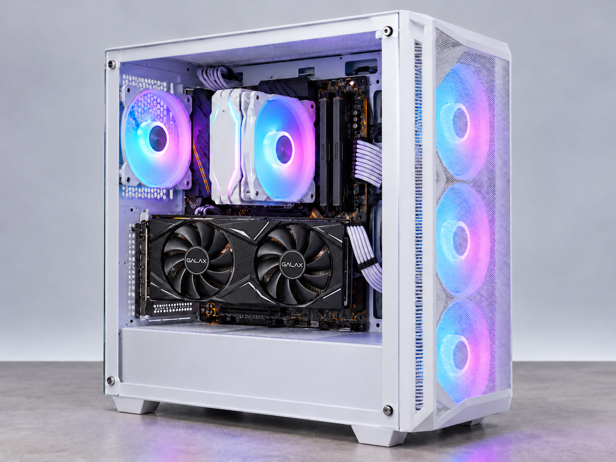 Intel i5-8600K GALAX RTX 2060 SUPER gaming PC in white FROZER Valkyrie case