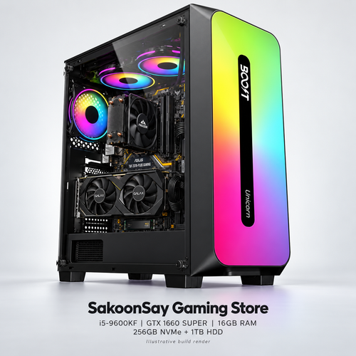 Illustrative i5-9600KF GTX 1660 SUPER gaming PC in Boost Unicorn case