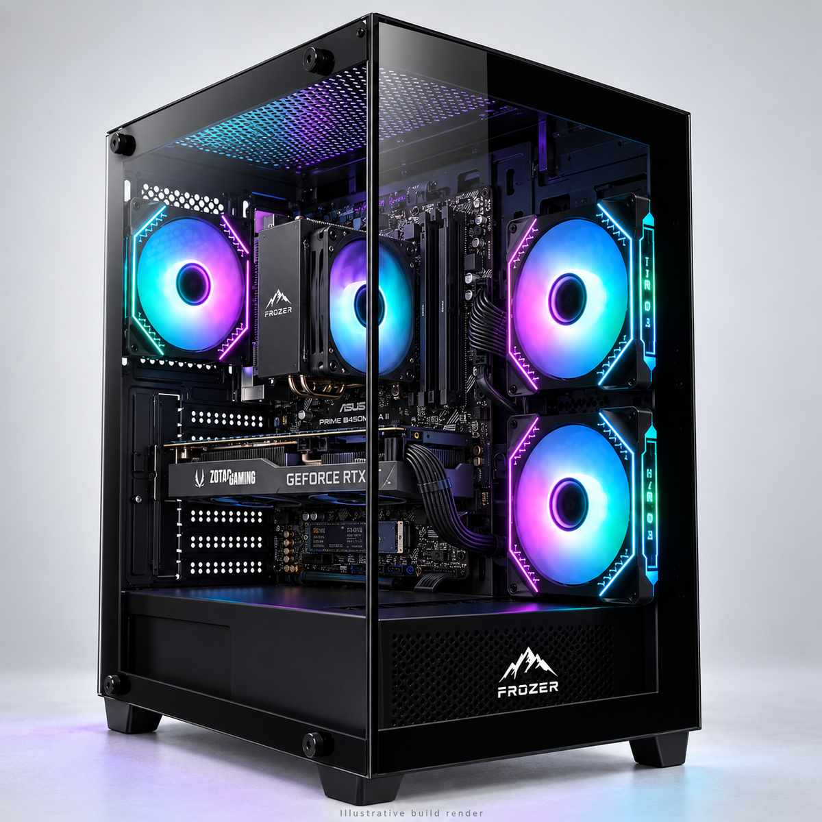 Illustrative gaming build in black FROZER AURA case