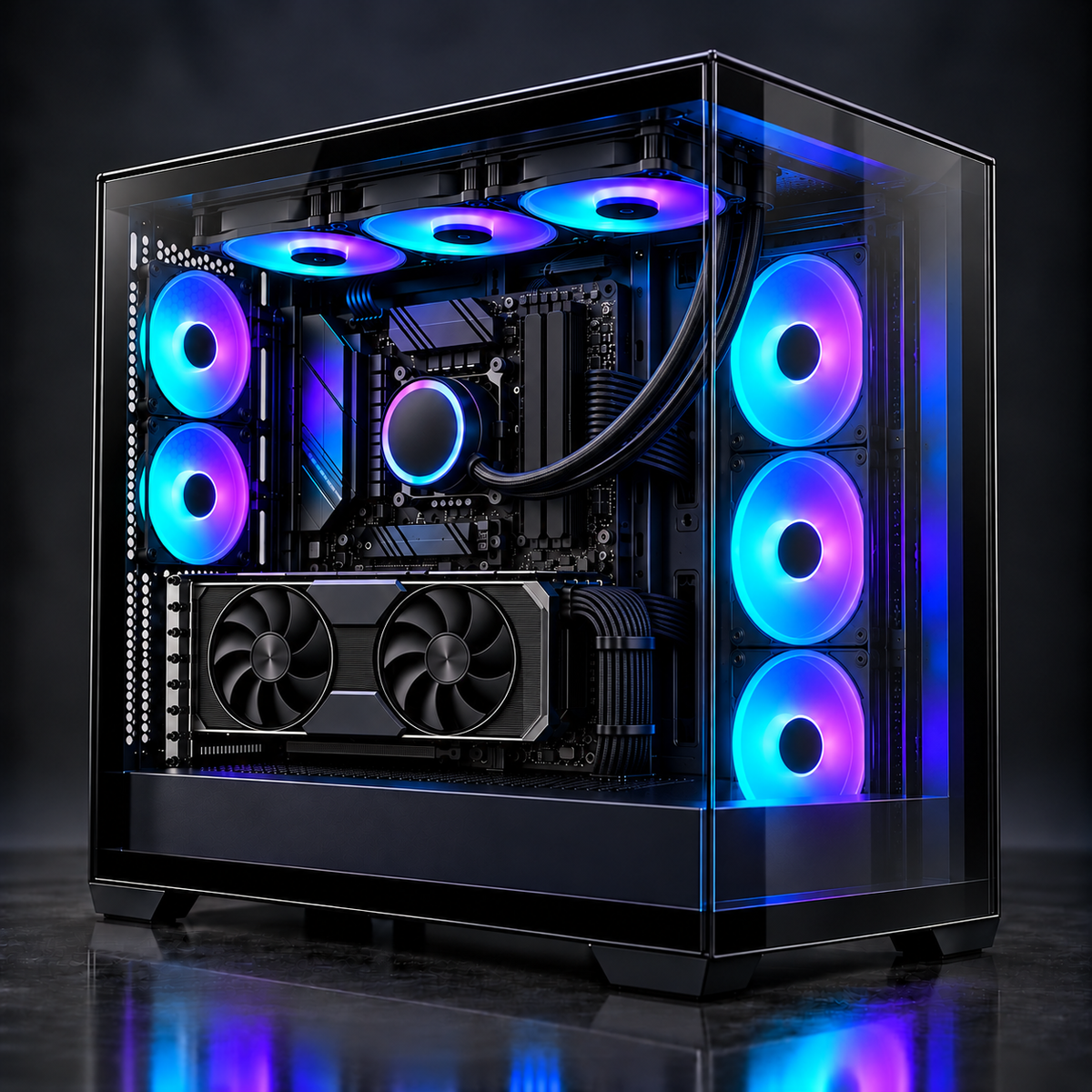 AI-generated feature illustration of a Ryzen 7 5700X and RTX 3070 gaming PC in a panoramic case
