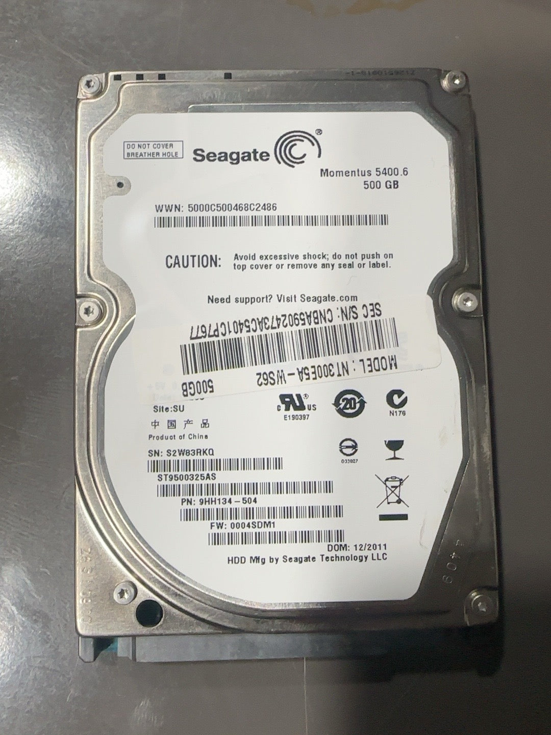 Actual used Seagate Momentus 5400.6 500GB ST9500325AS hard drive